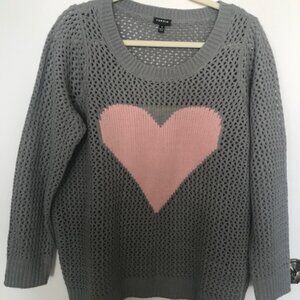 Torrid Women Open Knit Gray Pink Heart Sweater. Sz. 1 (1X)